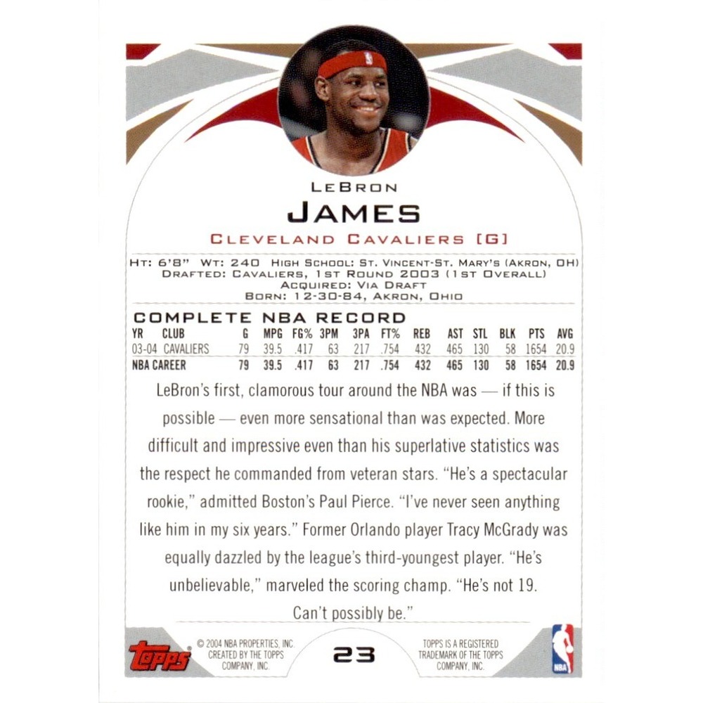 2004 Topps #23 LeBron James Cleveland Cavaliers Basketball Card - Picture 2 of 2